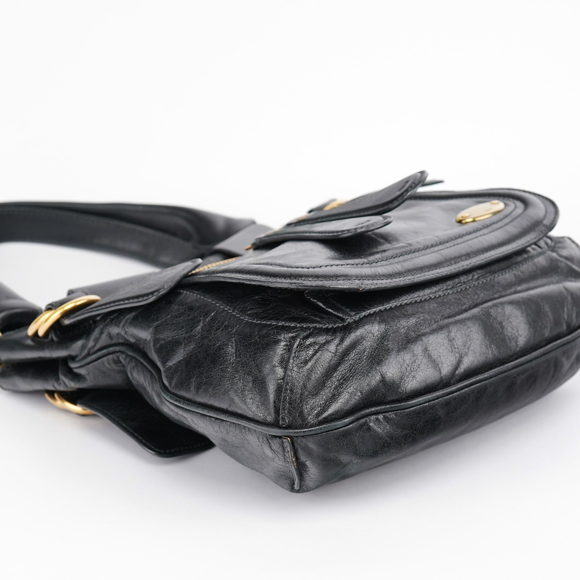 Black Lambskin Bay Shoulder Bag