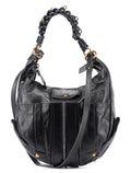 Black Lambskin Knot Handle Hobo Shoulder Bag