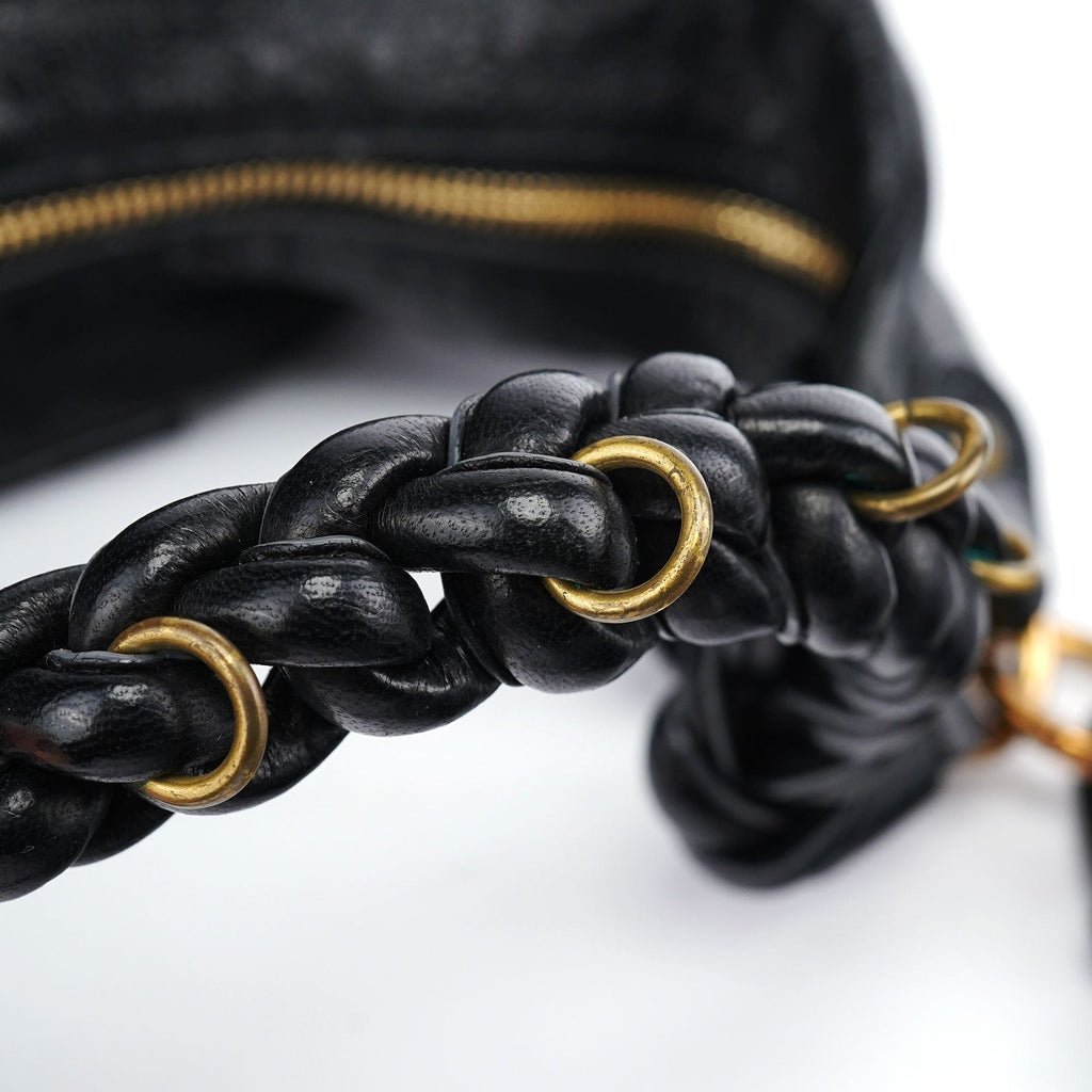 Black Lambskin Knot Handle Hobo Shoulder Bag
