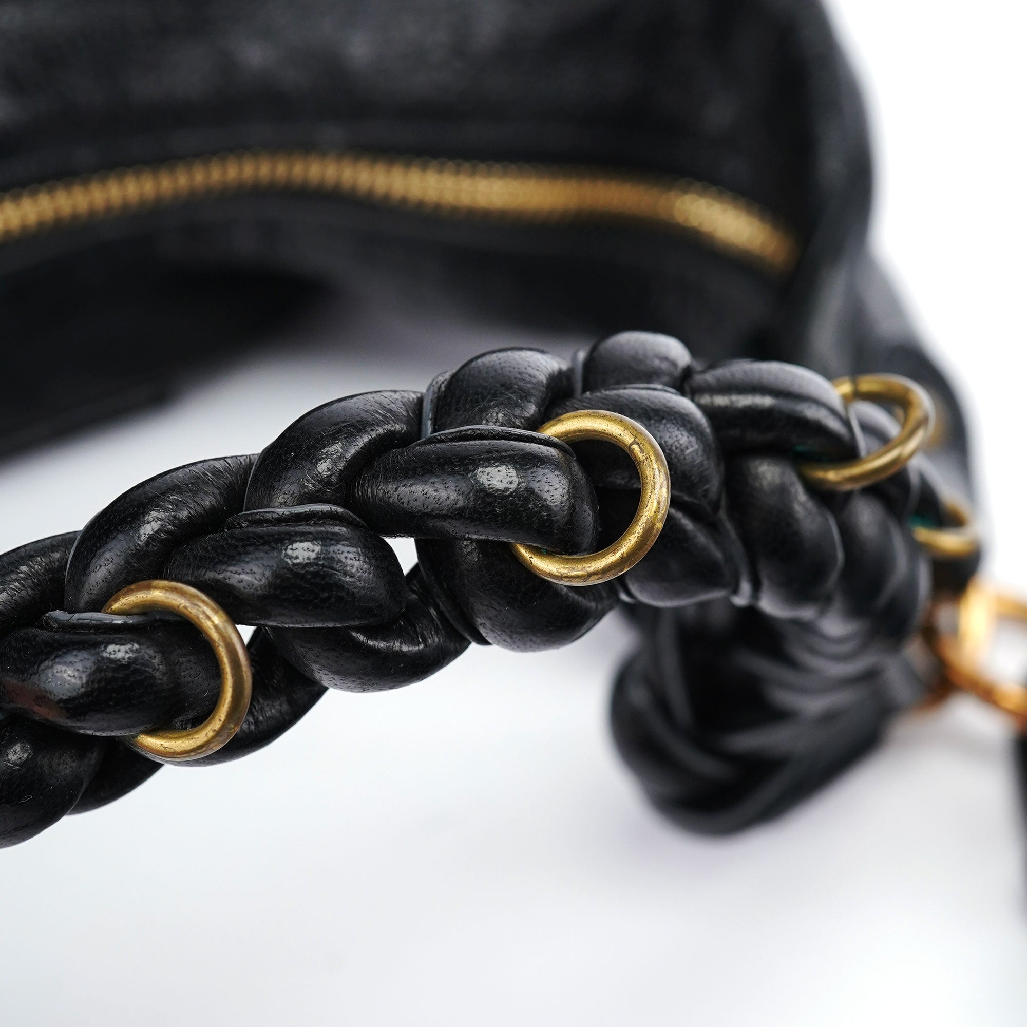 Black Lambskin Knot Handle Hobo Shoulder Bag