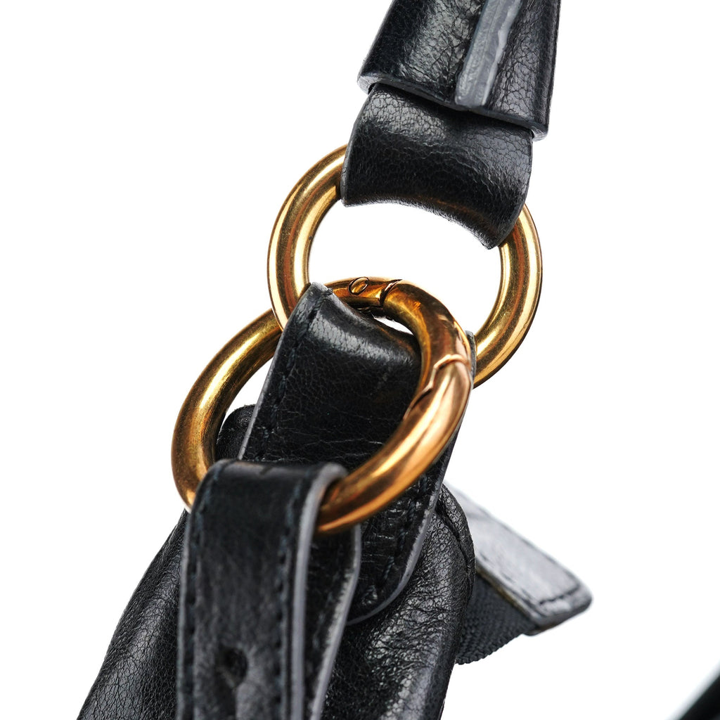 Black Lambskin Knot Handle Hobo Shoulder Bag