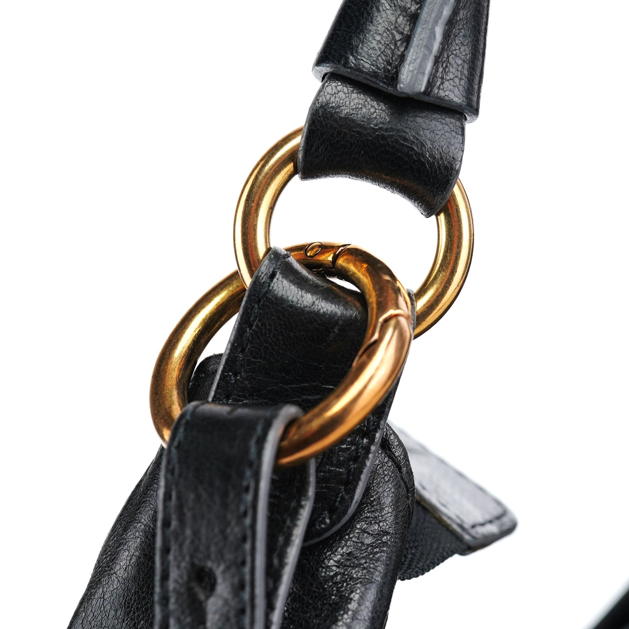 Black Lambskin Knot Handle Hobo Shoulder Bag