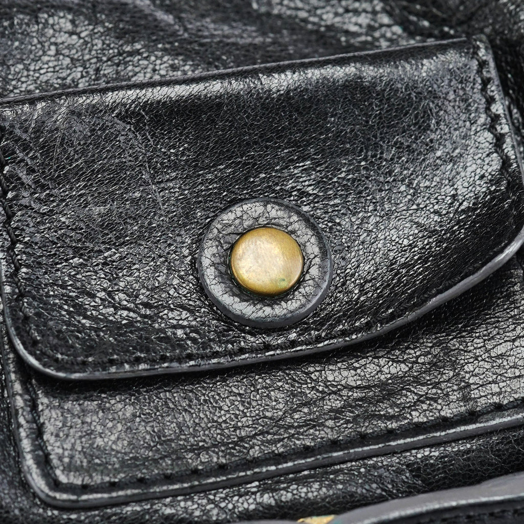 Black Lambskin Knot Handle Hobo Shoulder Bag