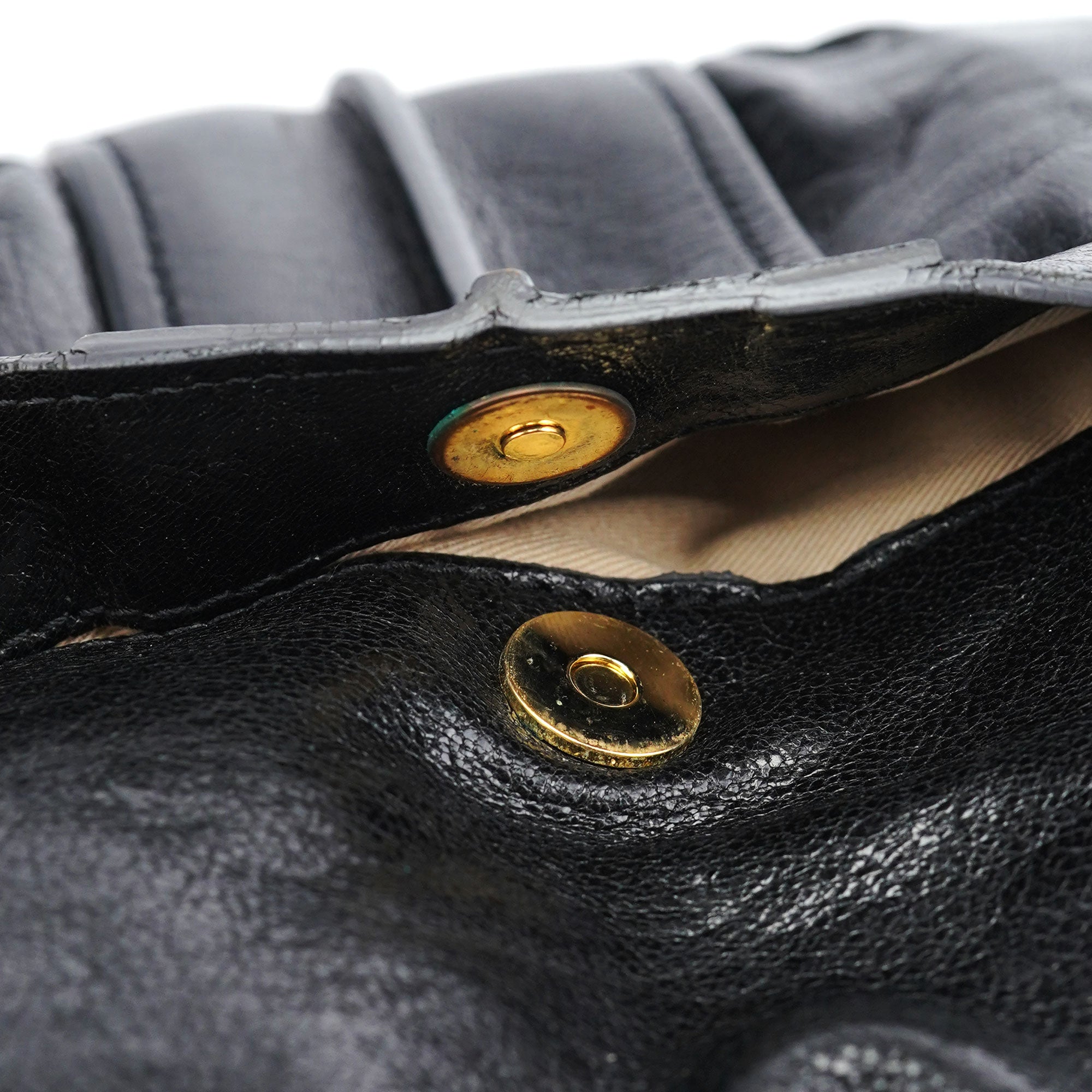 Black Lambskin Knot Handle Hobo Shoulder Bag