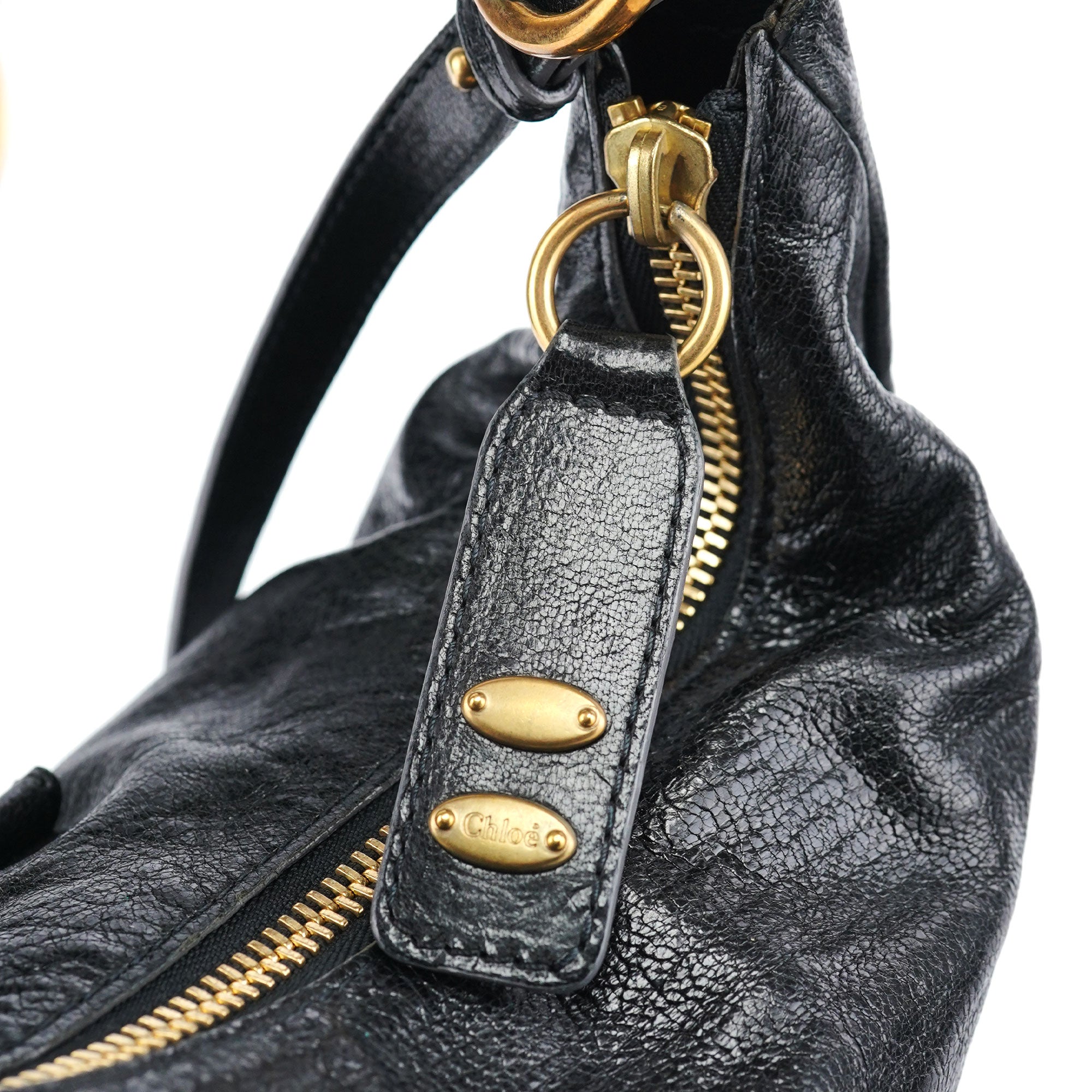 Black Lambskin Knot Handle Hobo Shoulder Bag