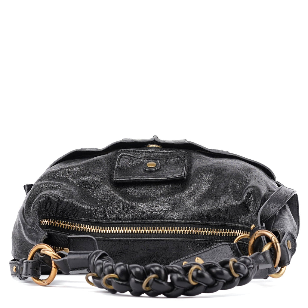 Black Lambskin Knot Handle Hobo Shoulder Bag