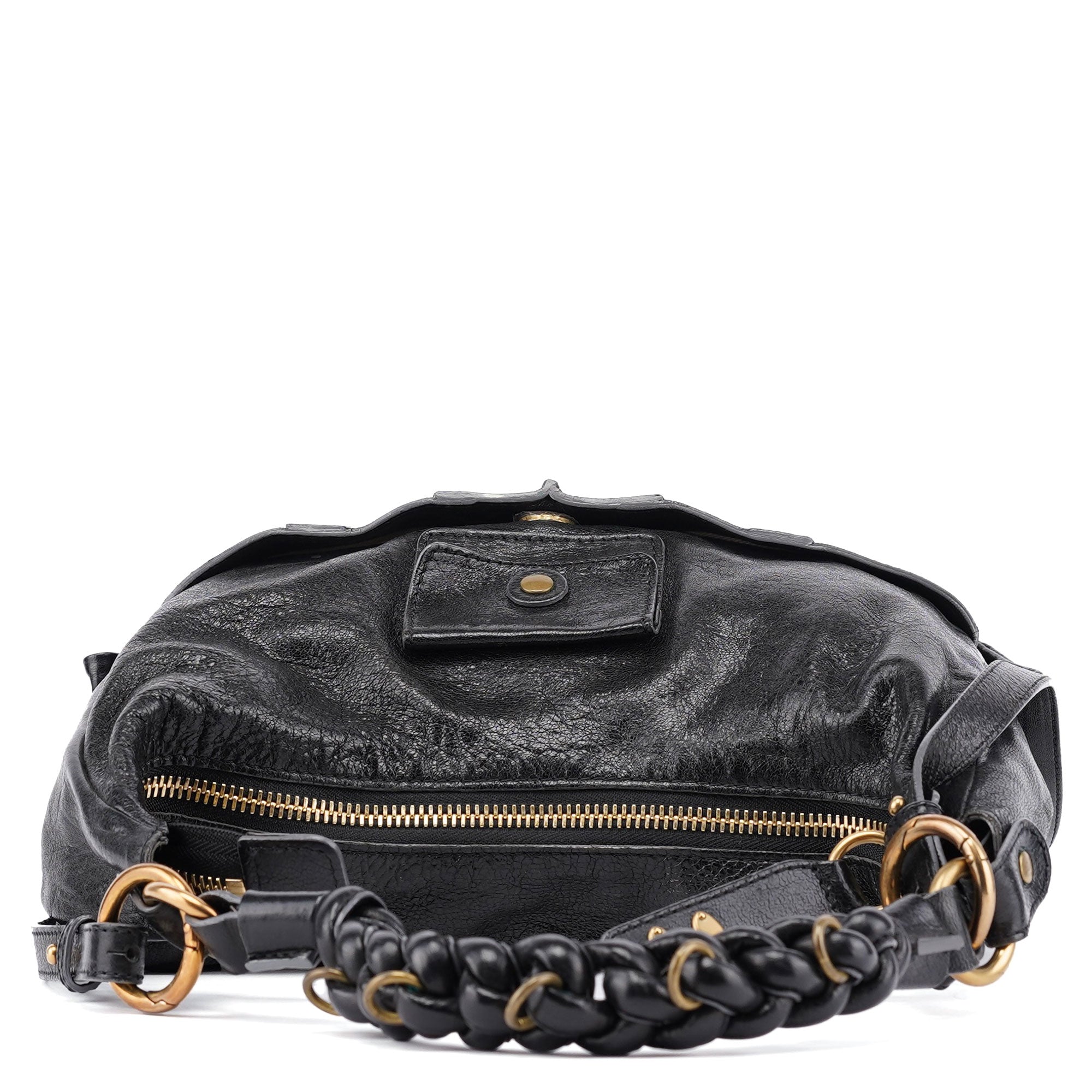 Black Lambskin Knot Handle Hobo Shoulder Bag