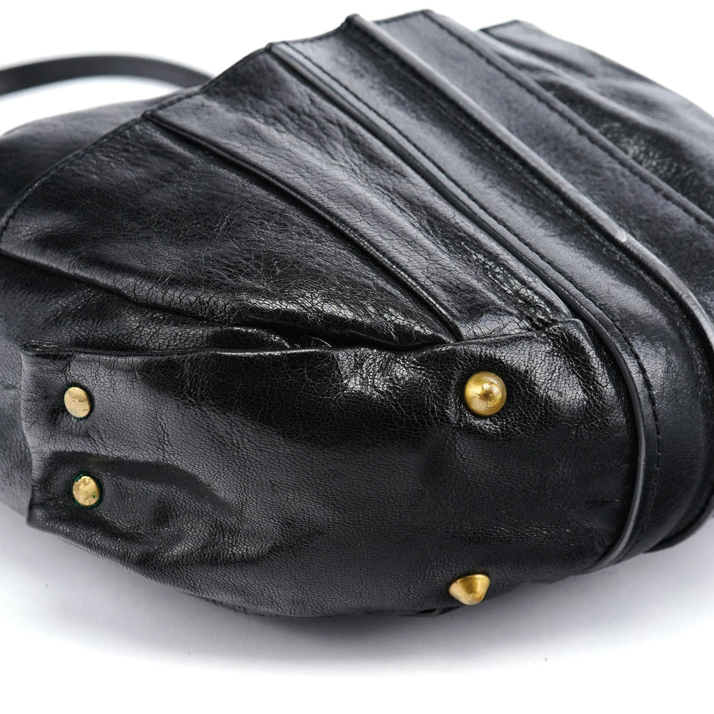 Black Lambskin Knot Handle Hobo Shoulder Bag
