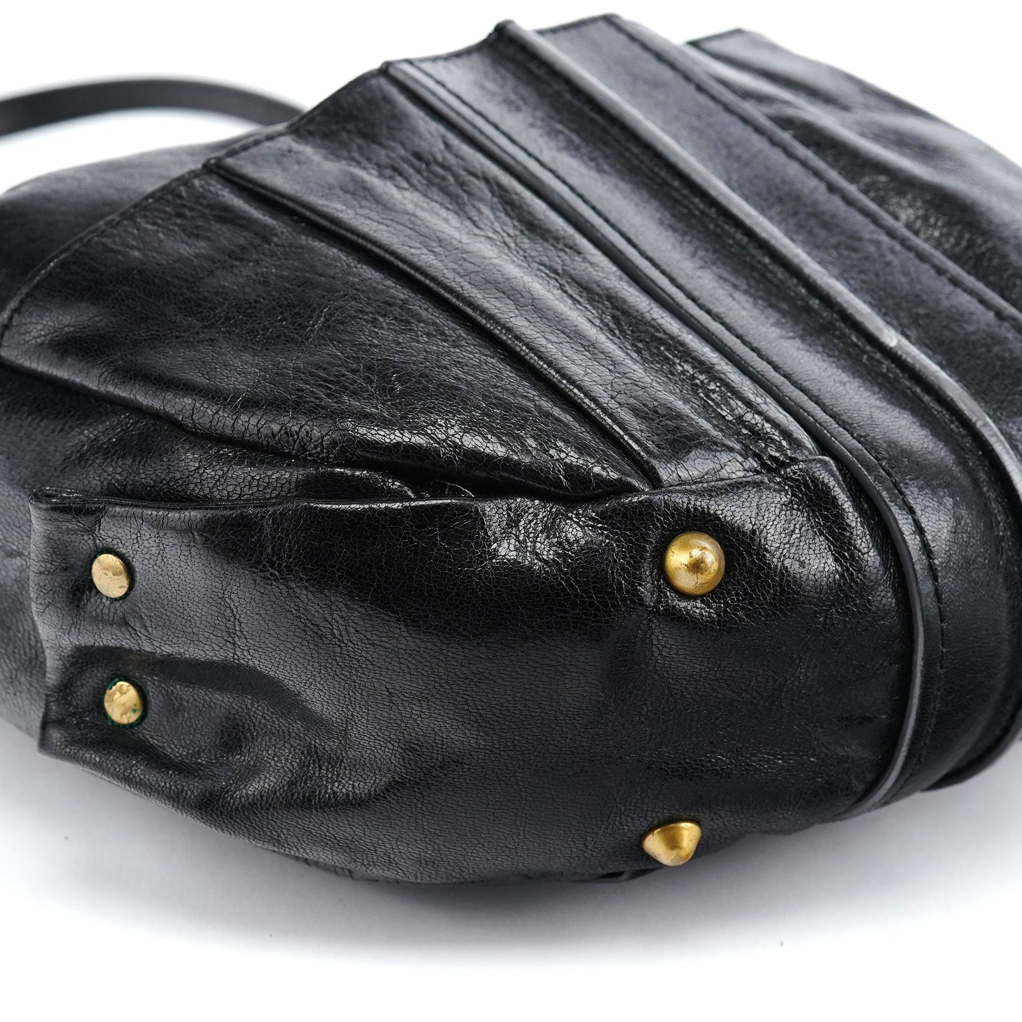 Black Lambskin Knot Handle Hobo Shoulder Bag