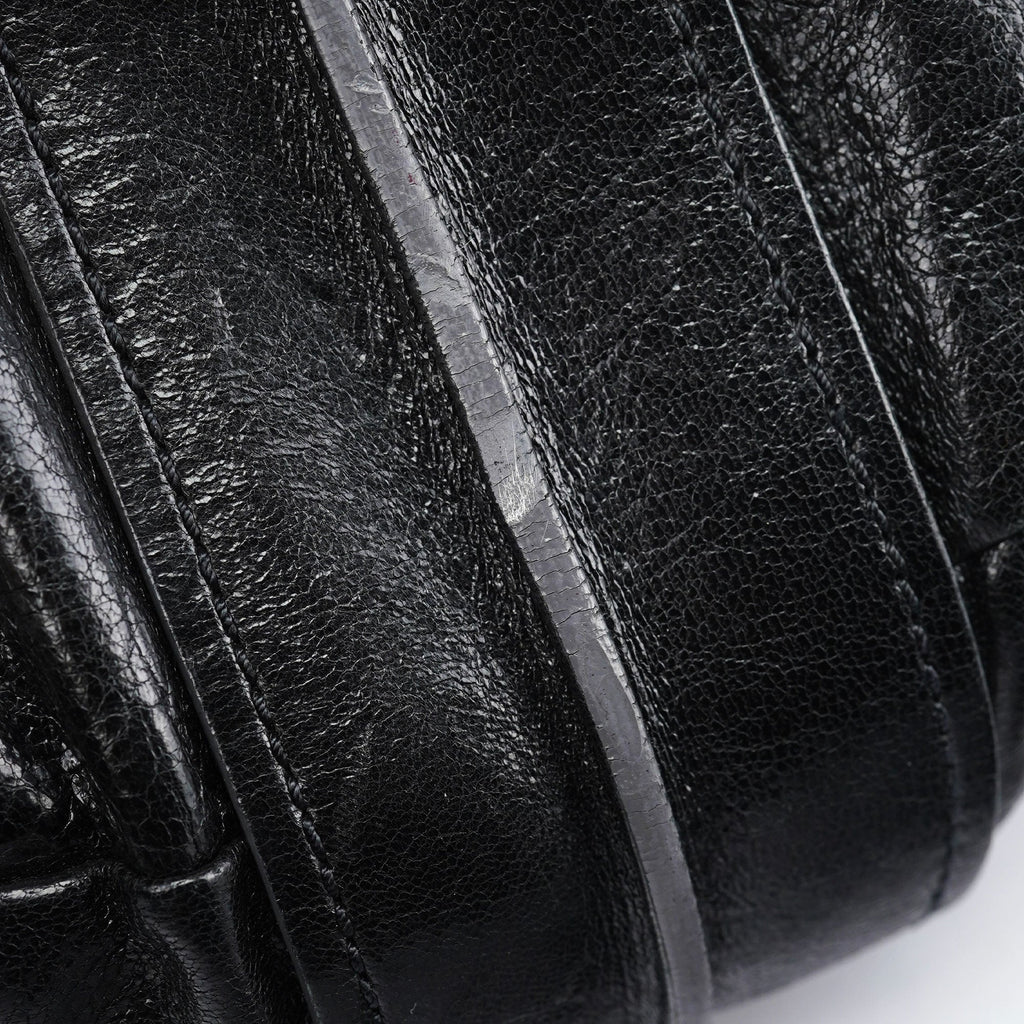 Black Lambskin Knot Handle Hobo Shoulder Bag