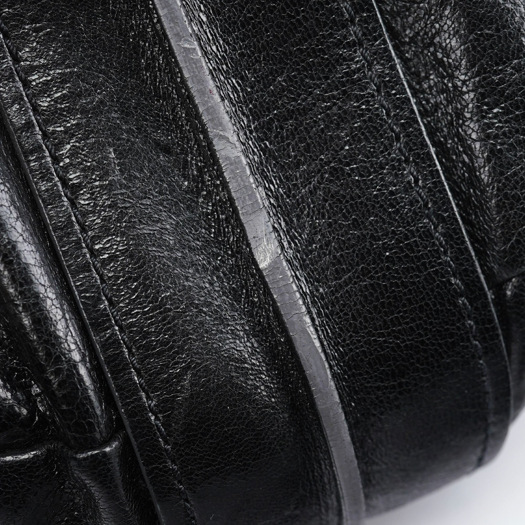 Black Lambskin Knot Handle Hobo Shoulder Bag