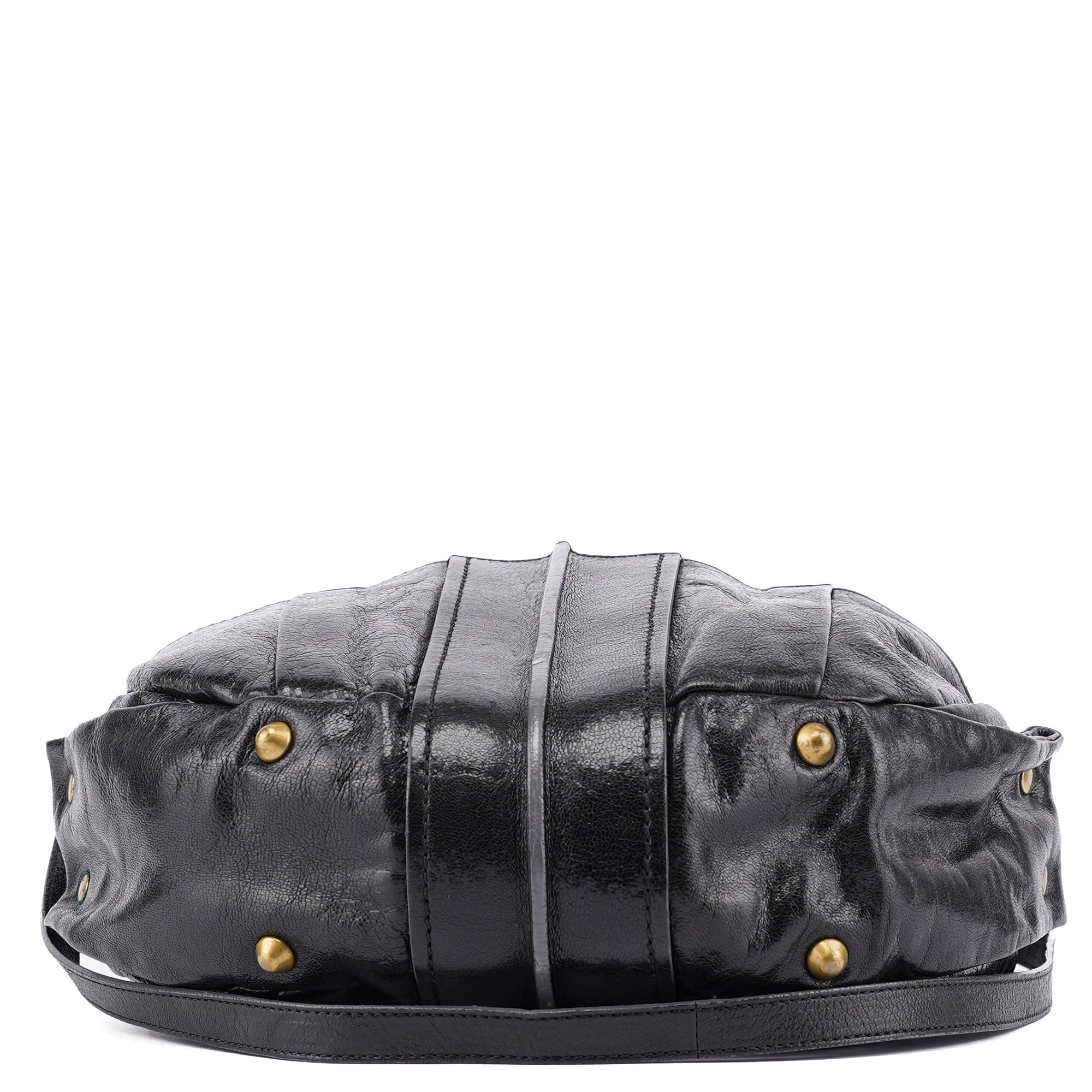 Black Lambskin Knot Handle Hobo Shoulder Bag