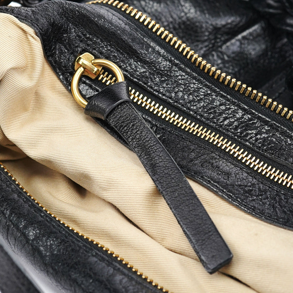 Black Lambskin Knot Handle Hobo Shoulder Bag