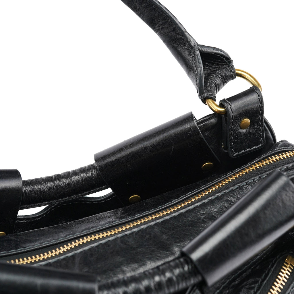 Black Lambskin Leather Bay Tote Bag