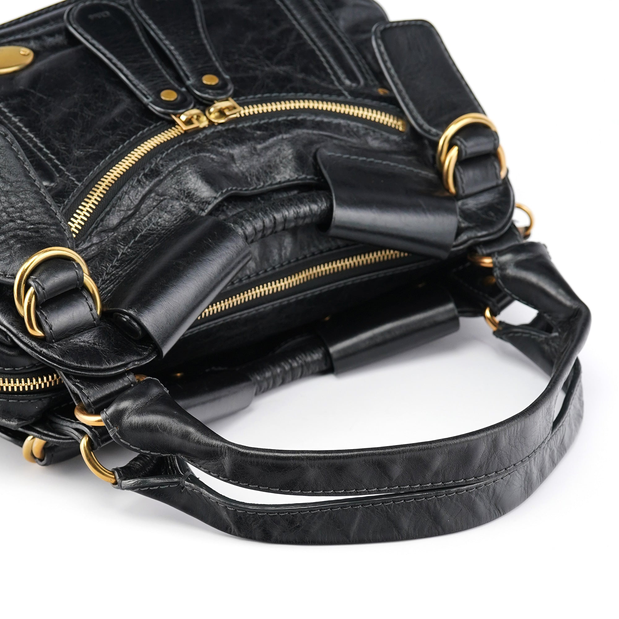 Black Lambskin Leather Bay Tote Bag