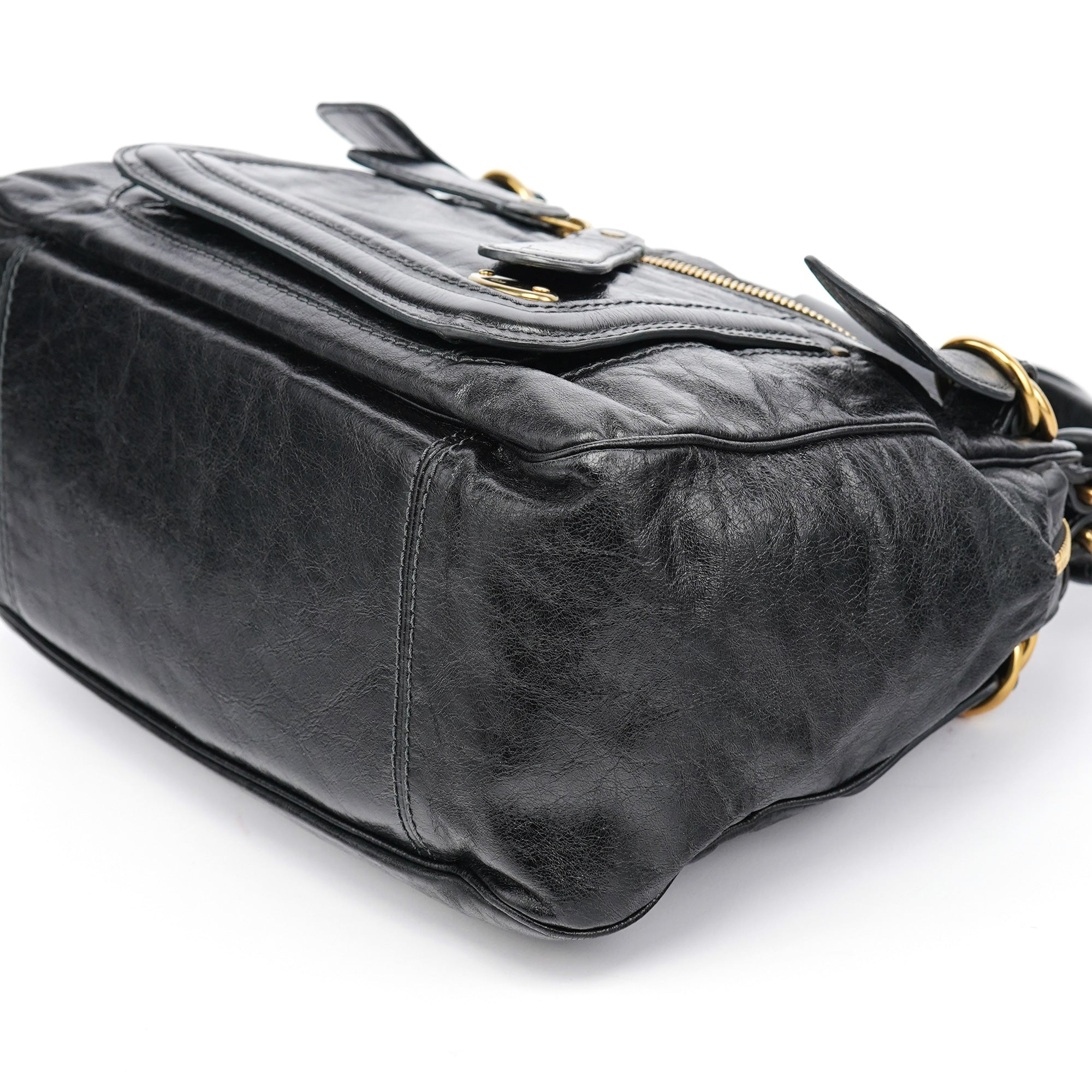Black Lambskin Leather Bay Tote Bag