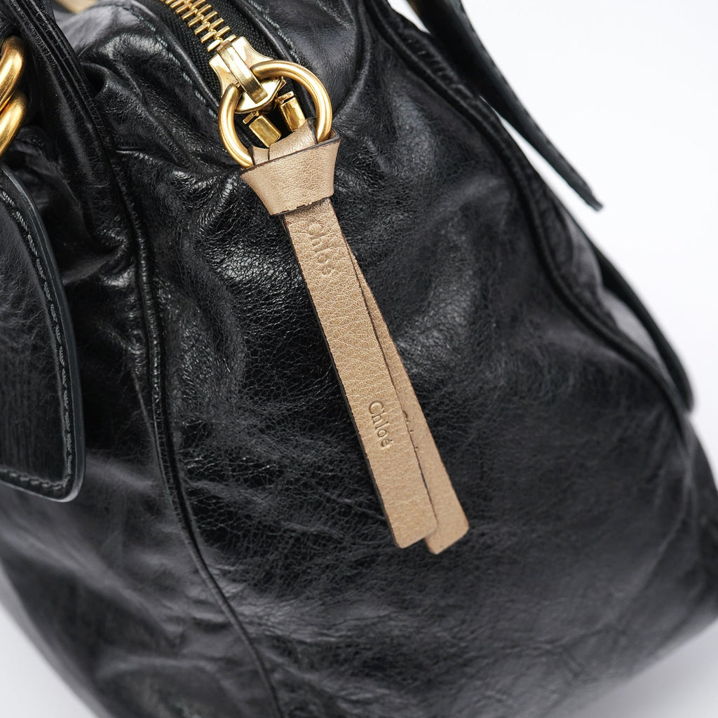 Black Lambskin Leather Bay Tote Bag