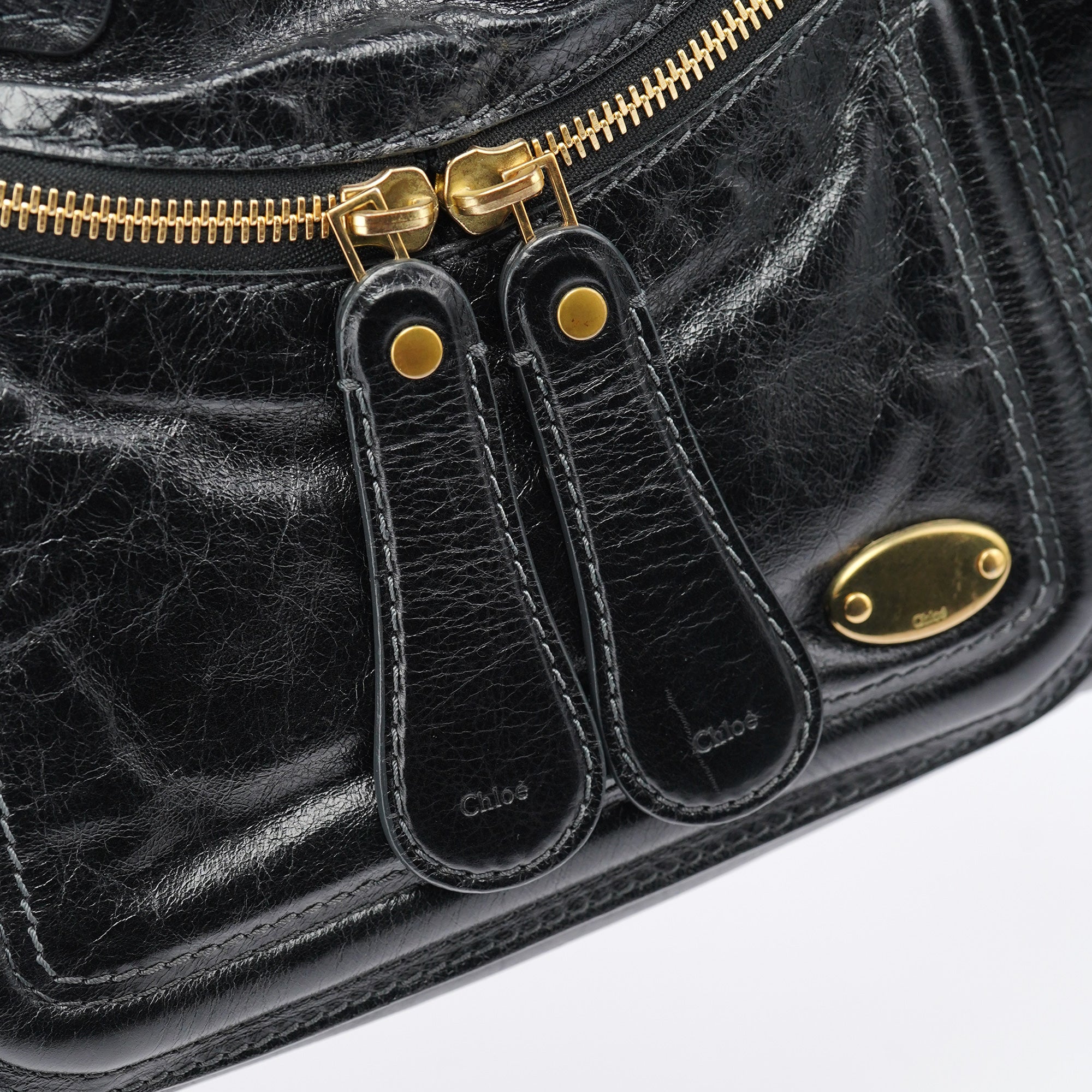 Black Lambskin Leather Bay Tote Bag