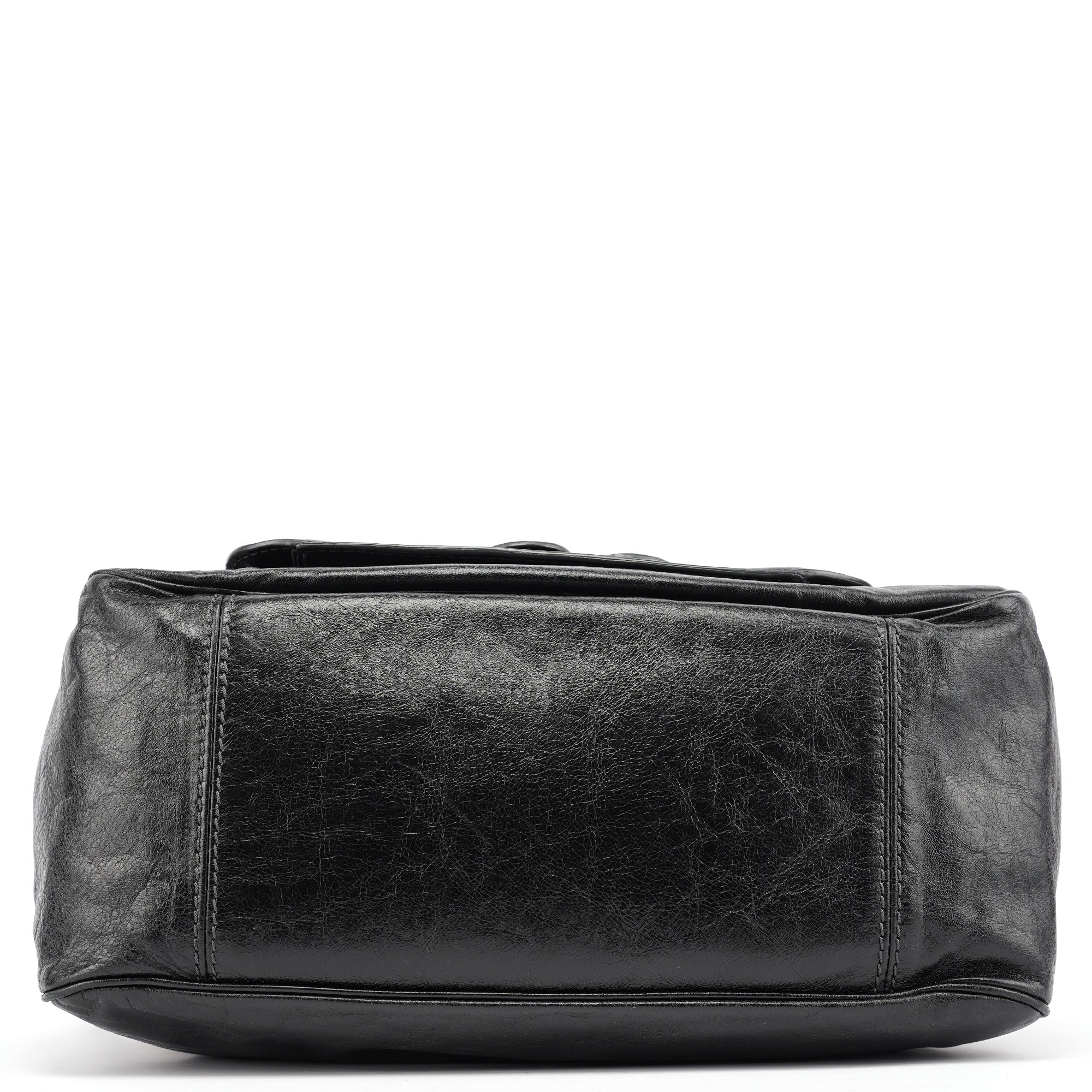Black Lambskin Leather Bay Tote Bag