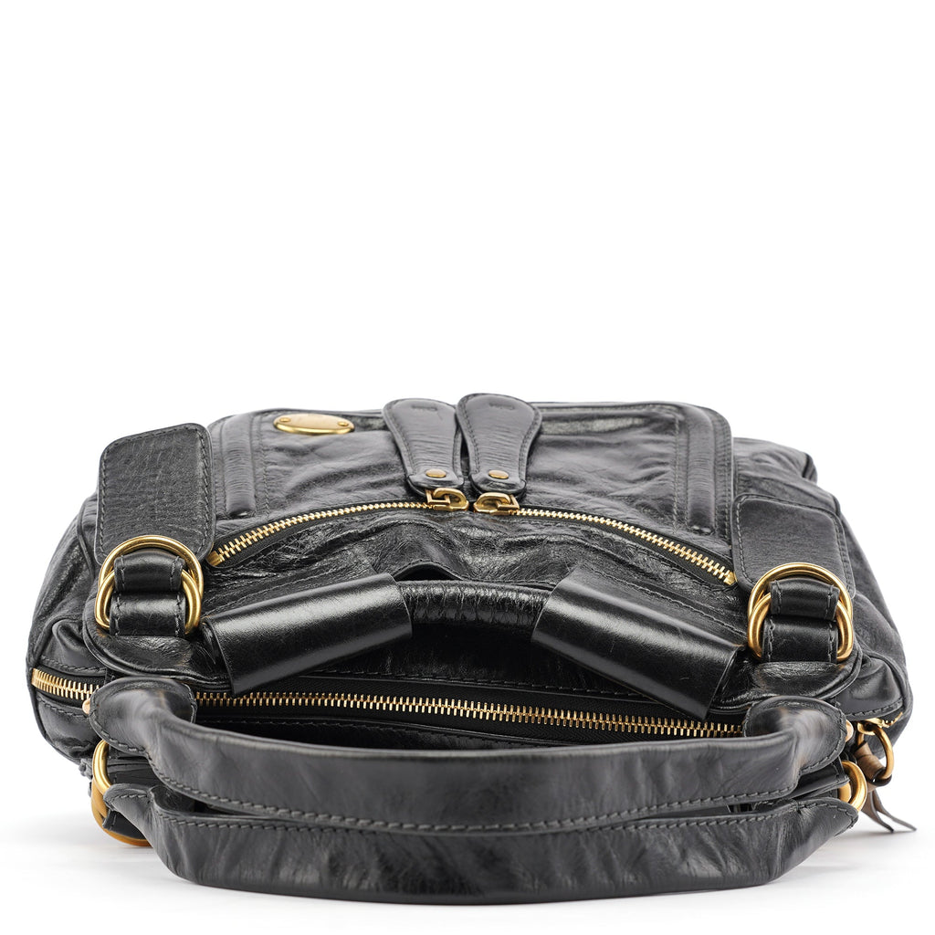 Black Lambskin Leather Bay Tote Bag