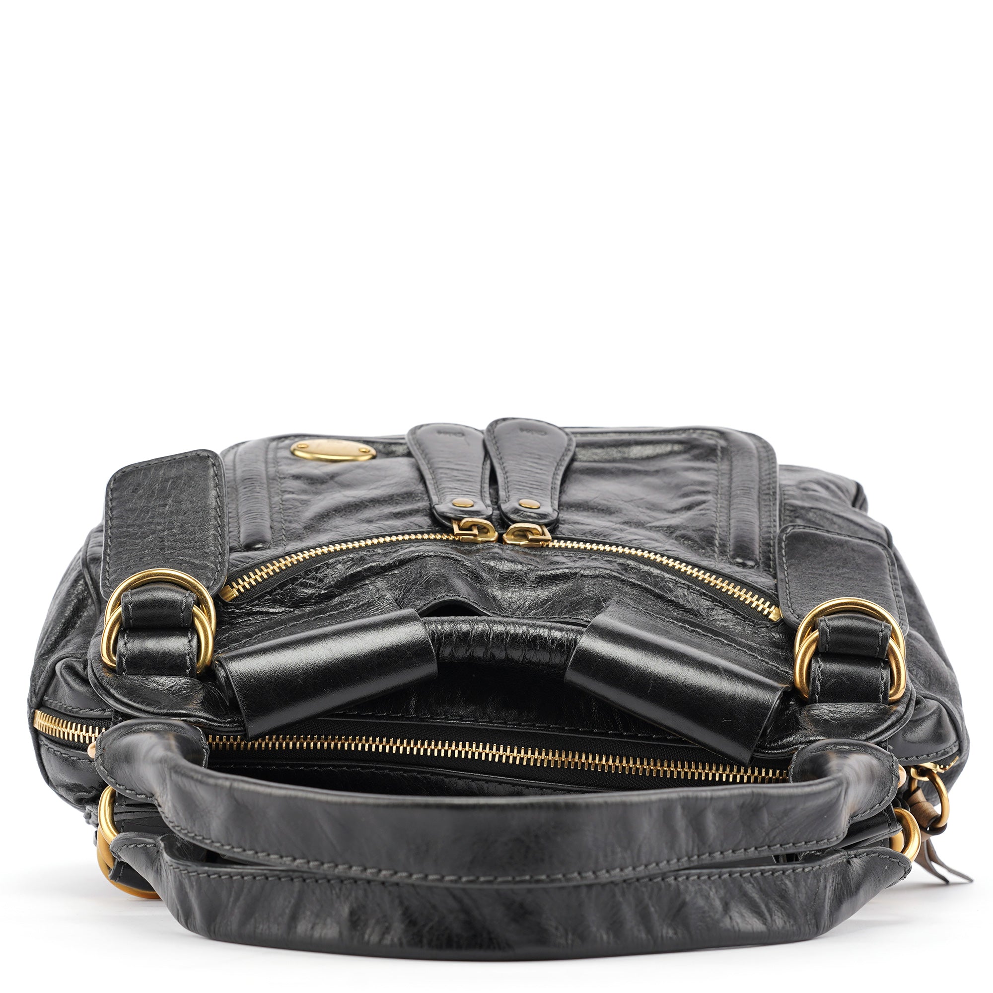 Black Lambskin Leather Bay Tote Bag
