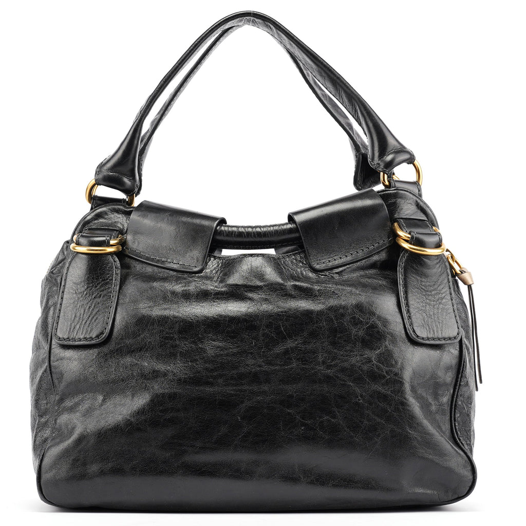 Black Lambskin Leather Bay Tote Bag