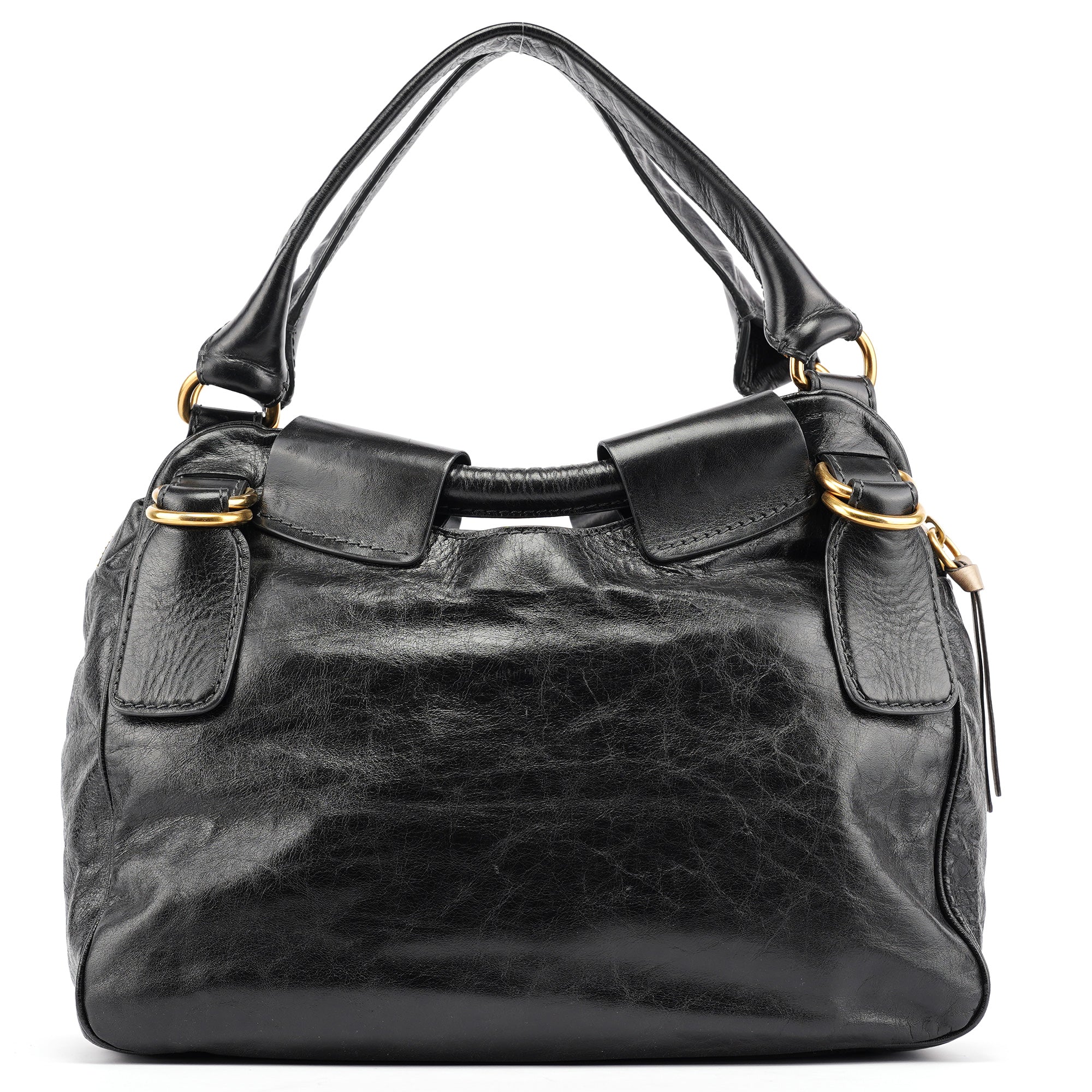 Black Lambskin Leather Bay Tote Bag