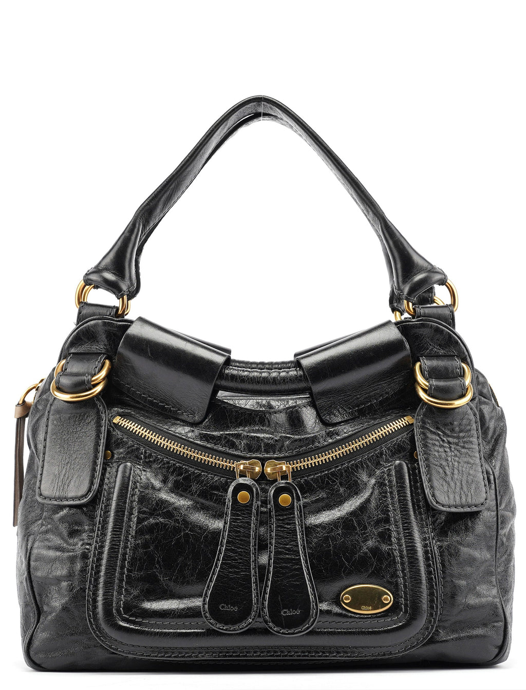 Black Lambskin Leather Bay Tote Bag