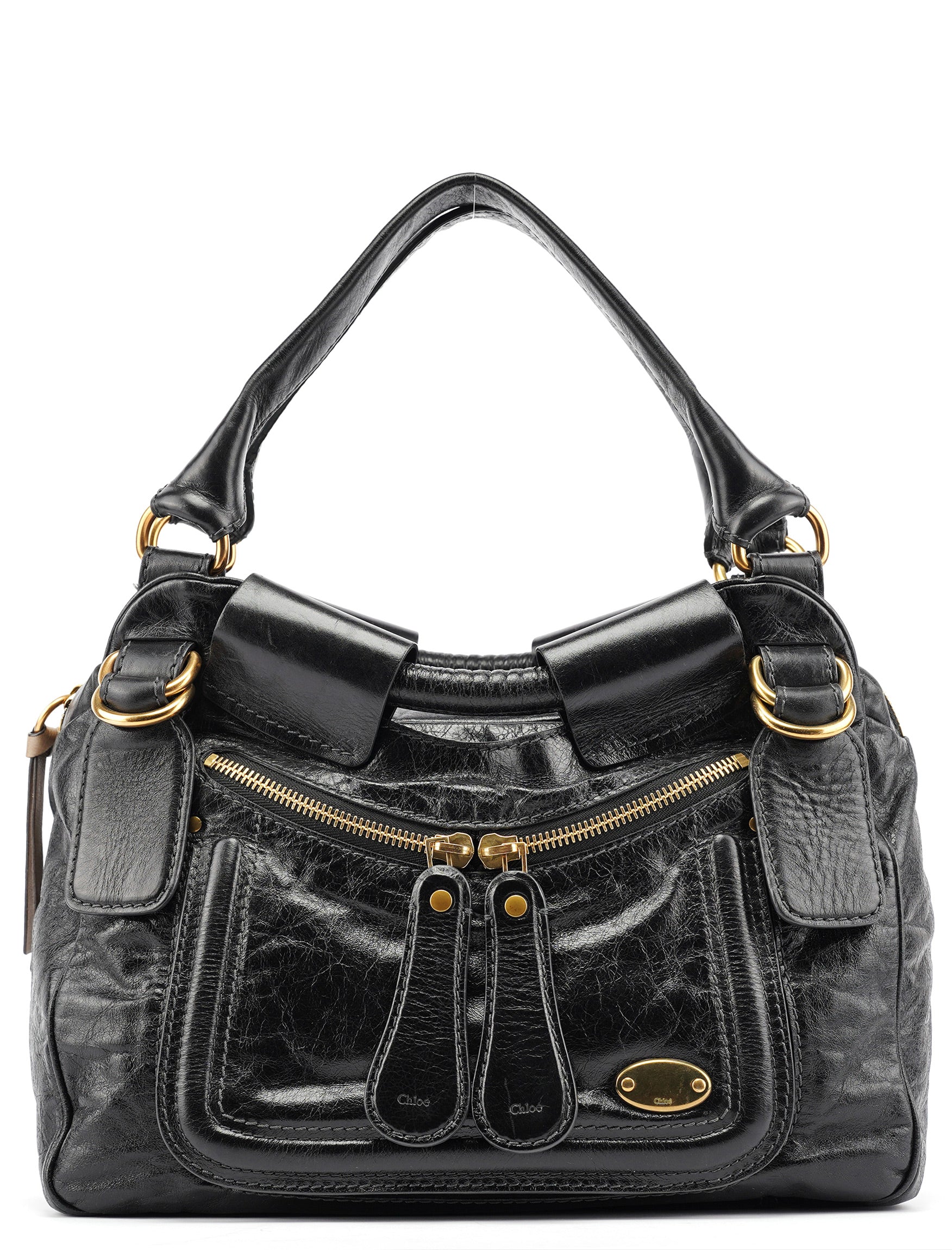 Black Lambskin Leather Bay Tote Bag