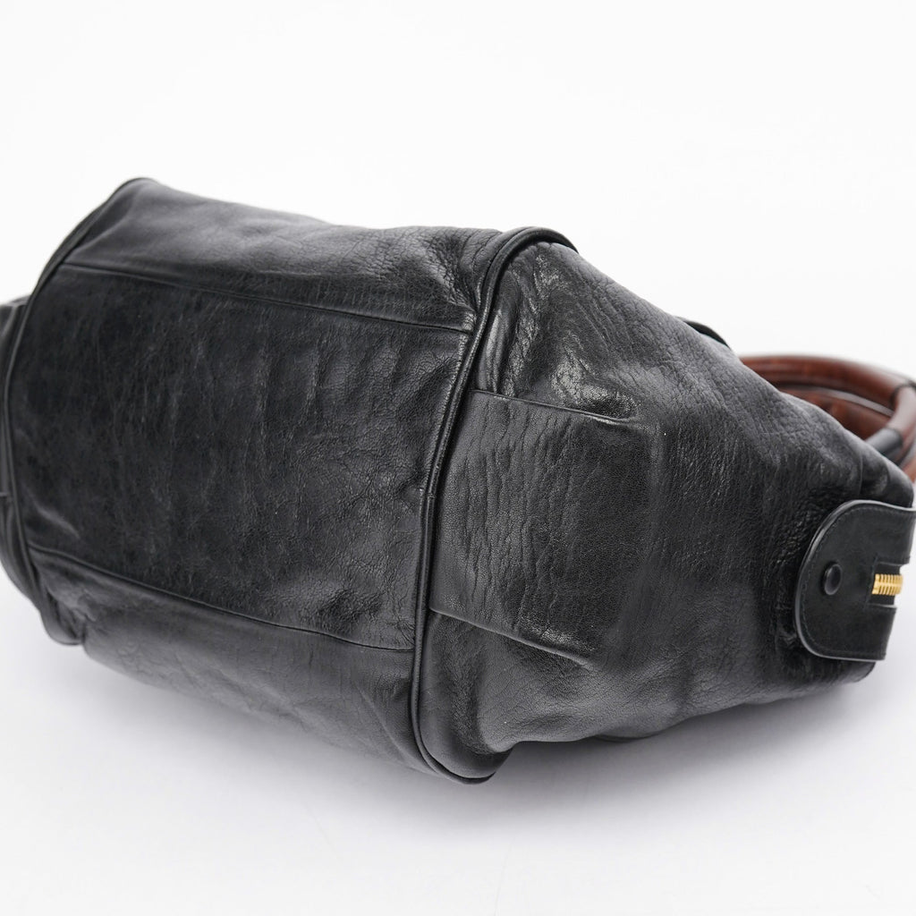Black Lambskin Leather Tote Bag