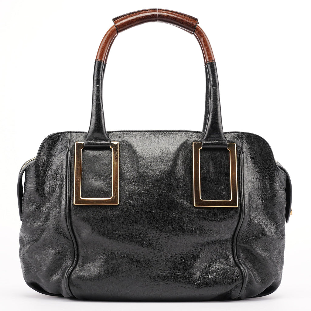 Black Lambskin Leather Tote Bag