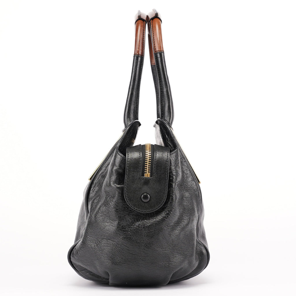 Black Lambskin Leather Tote Bag