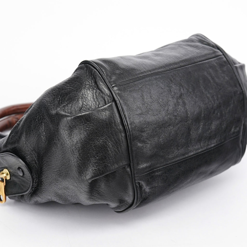 Black Lambskin Leather Tote Bag