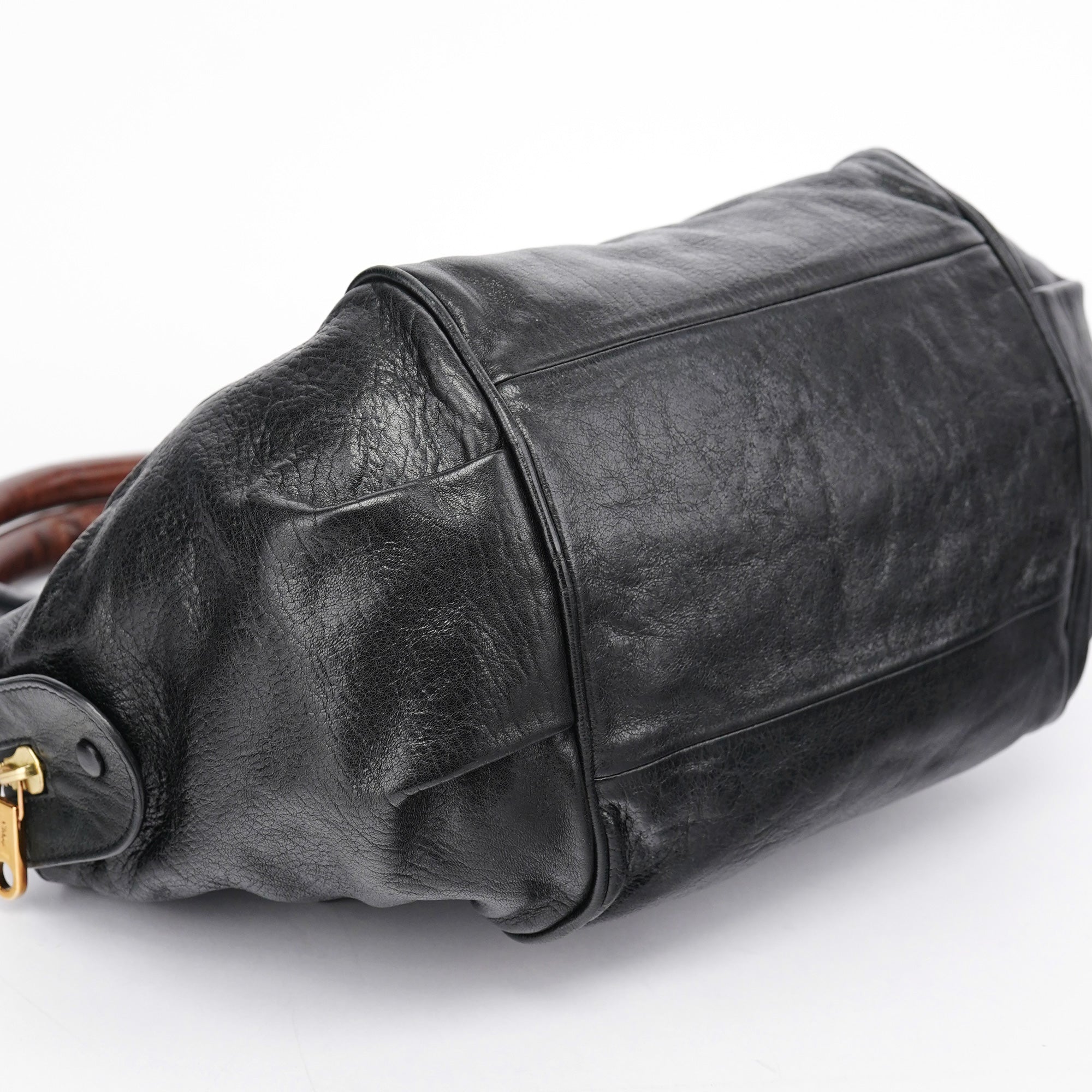 Black Lambskin Leather Tote Bag