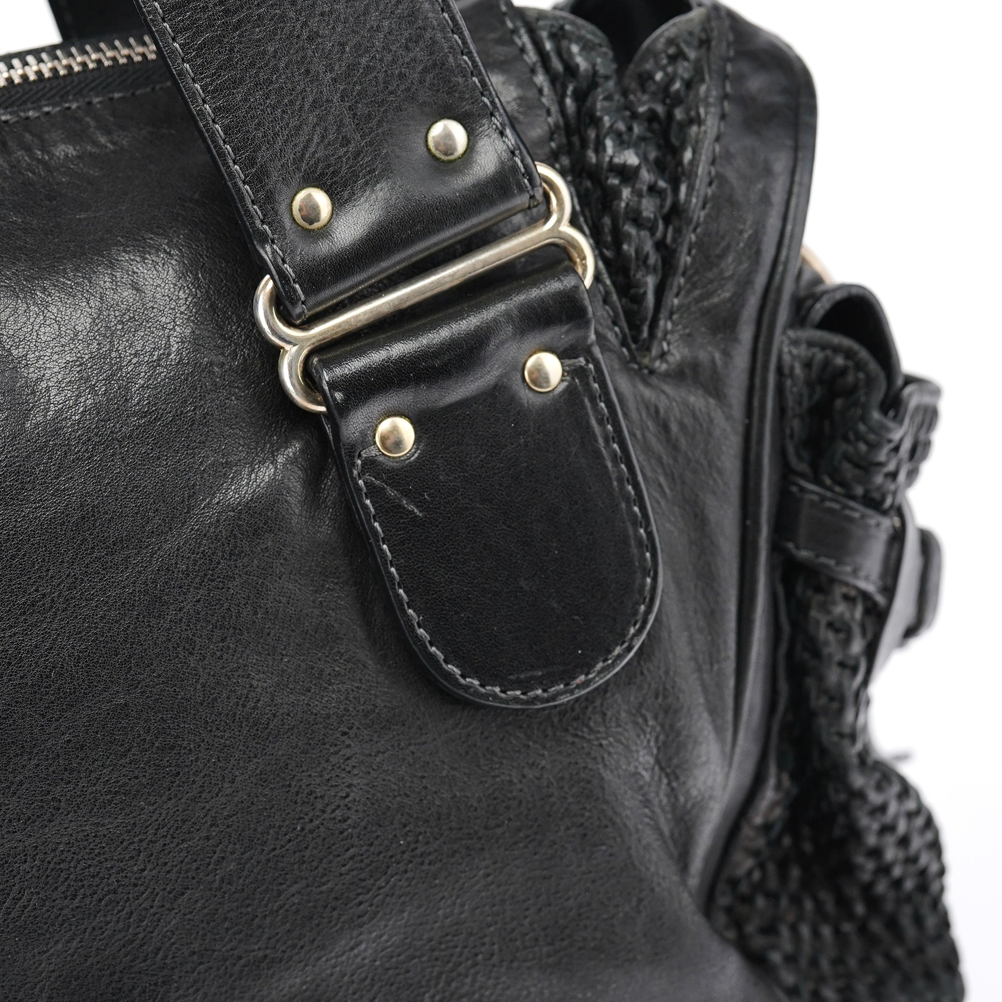 Black Lambskin Leather Tote Bag