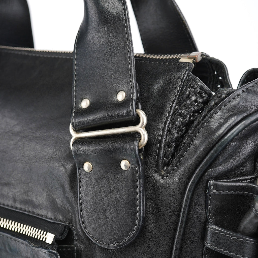 Black Lambskin Leather Tote Bag