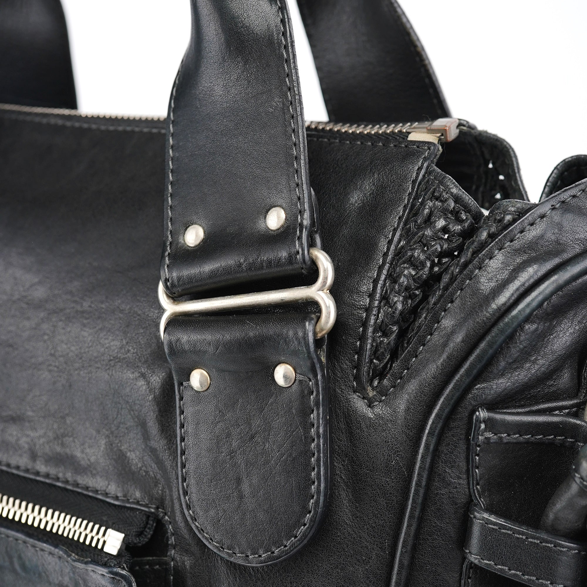Black Lambskin Leather Tote Bag