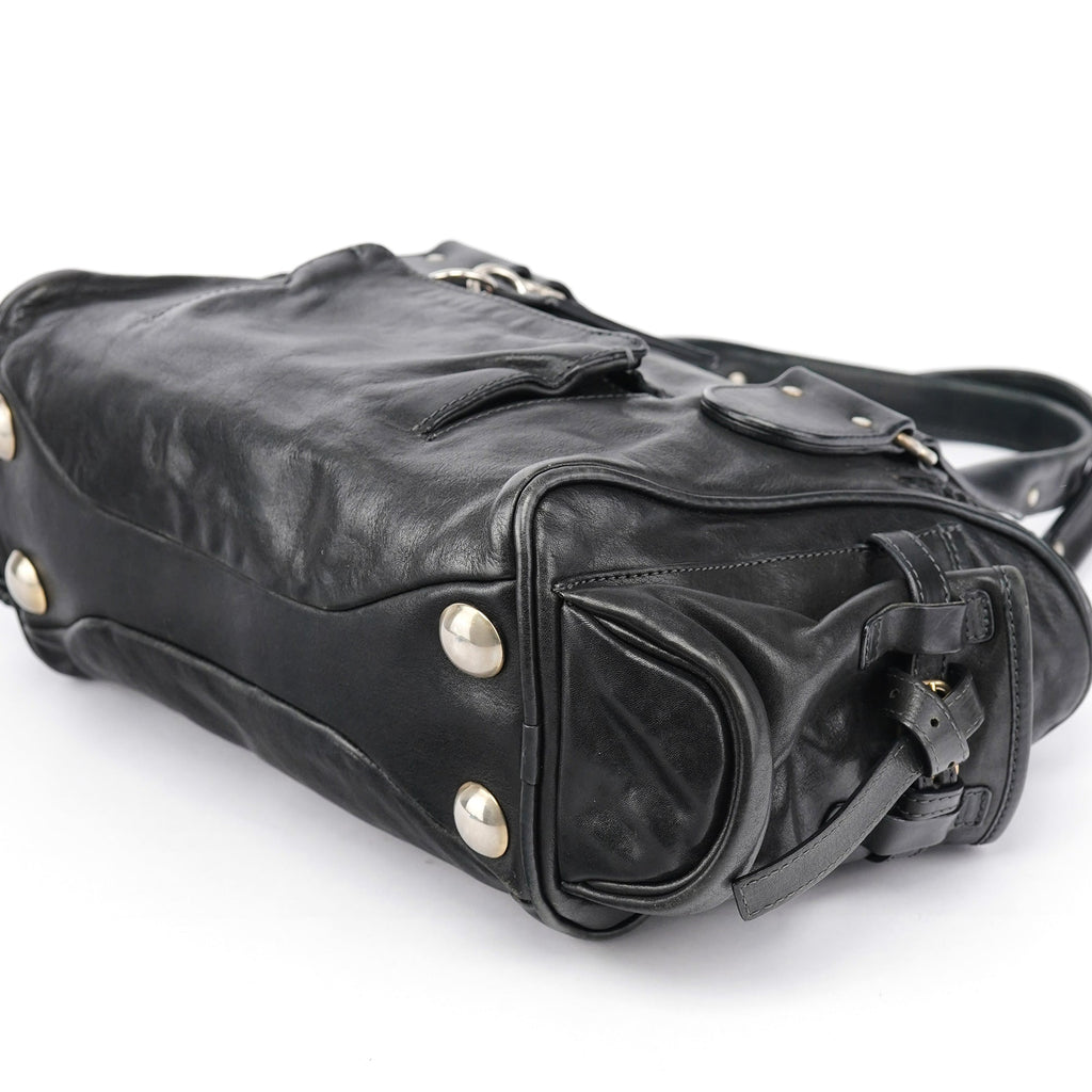 Black Lambskin Leather Tote Bag