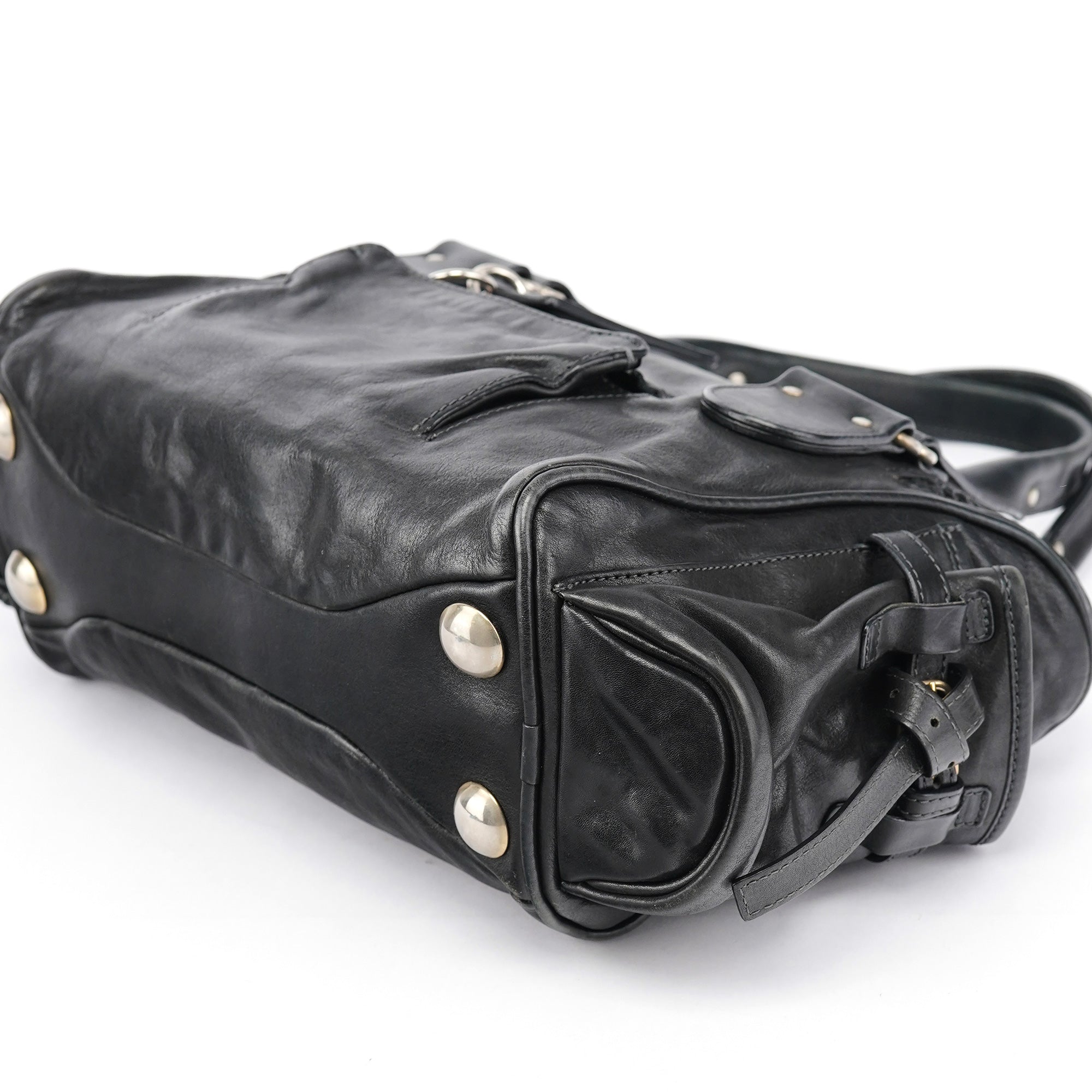 Black Lambskin Leather Tote Bag