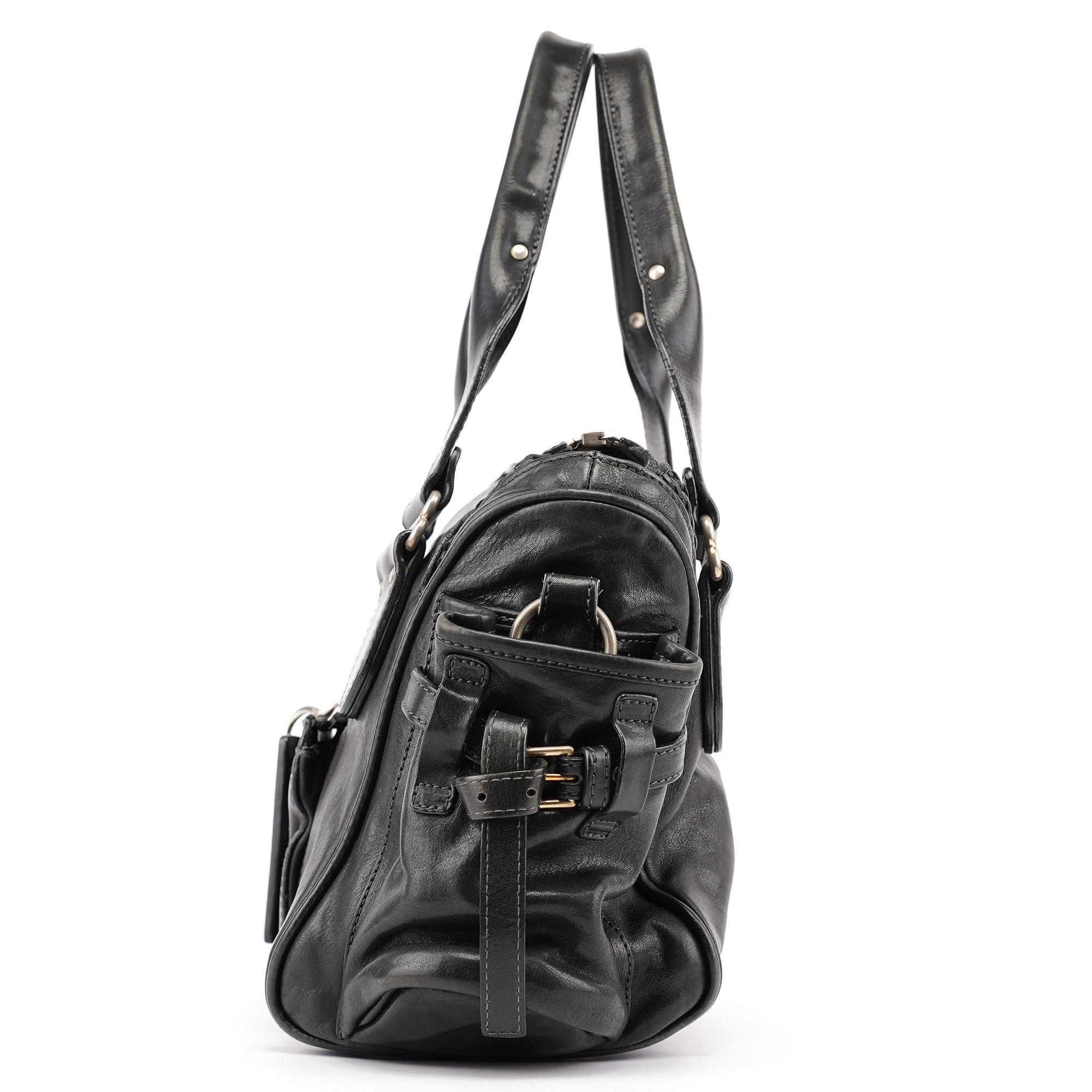 Black Lambskin Leather Tote Bag