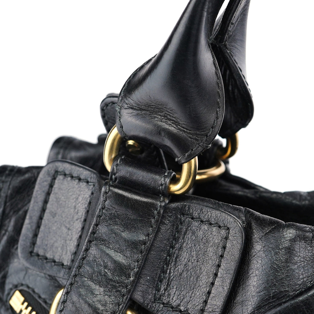 Black Leather Bay 2-Way Tote Bag