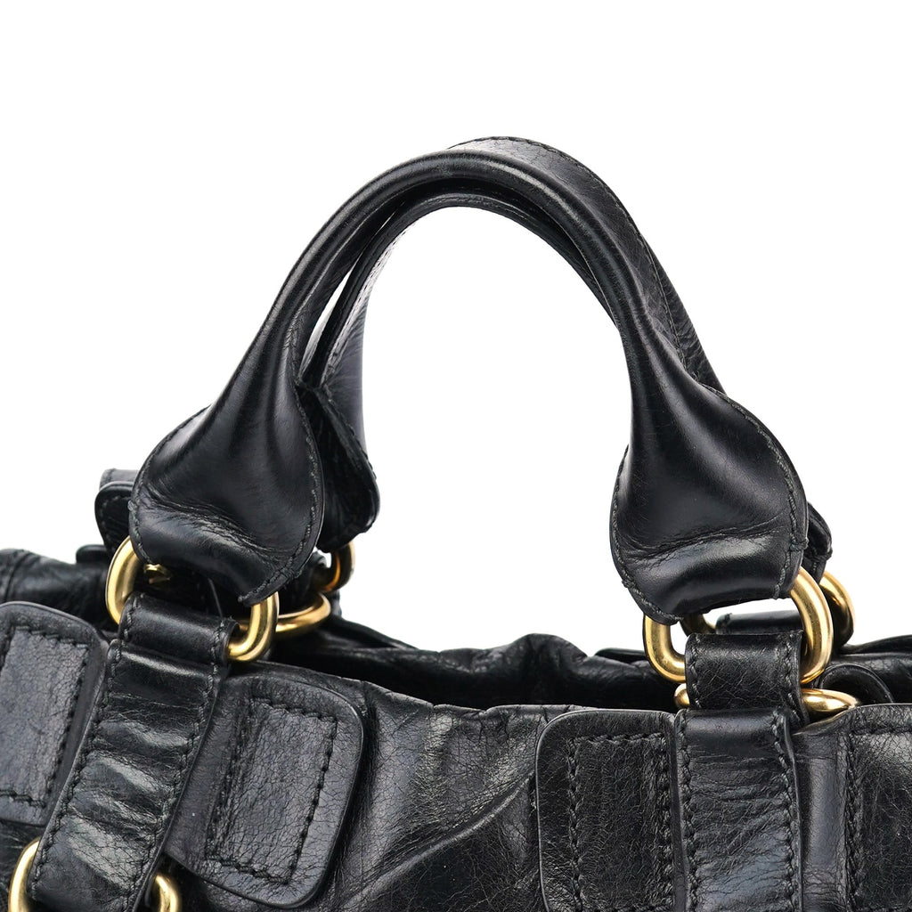 Black Leather Bay 2-Way Tote Bag
