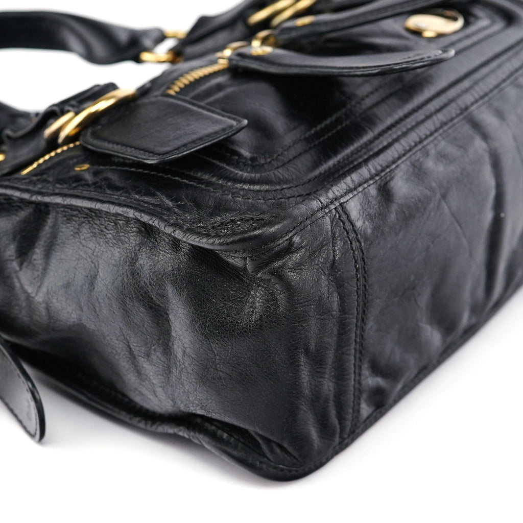 Black Leather Bay 2-Way Tote Bag