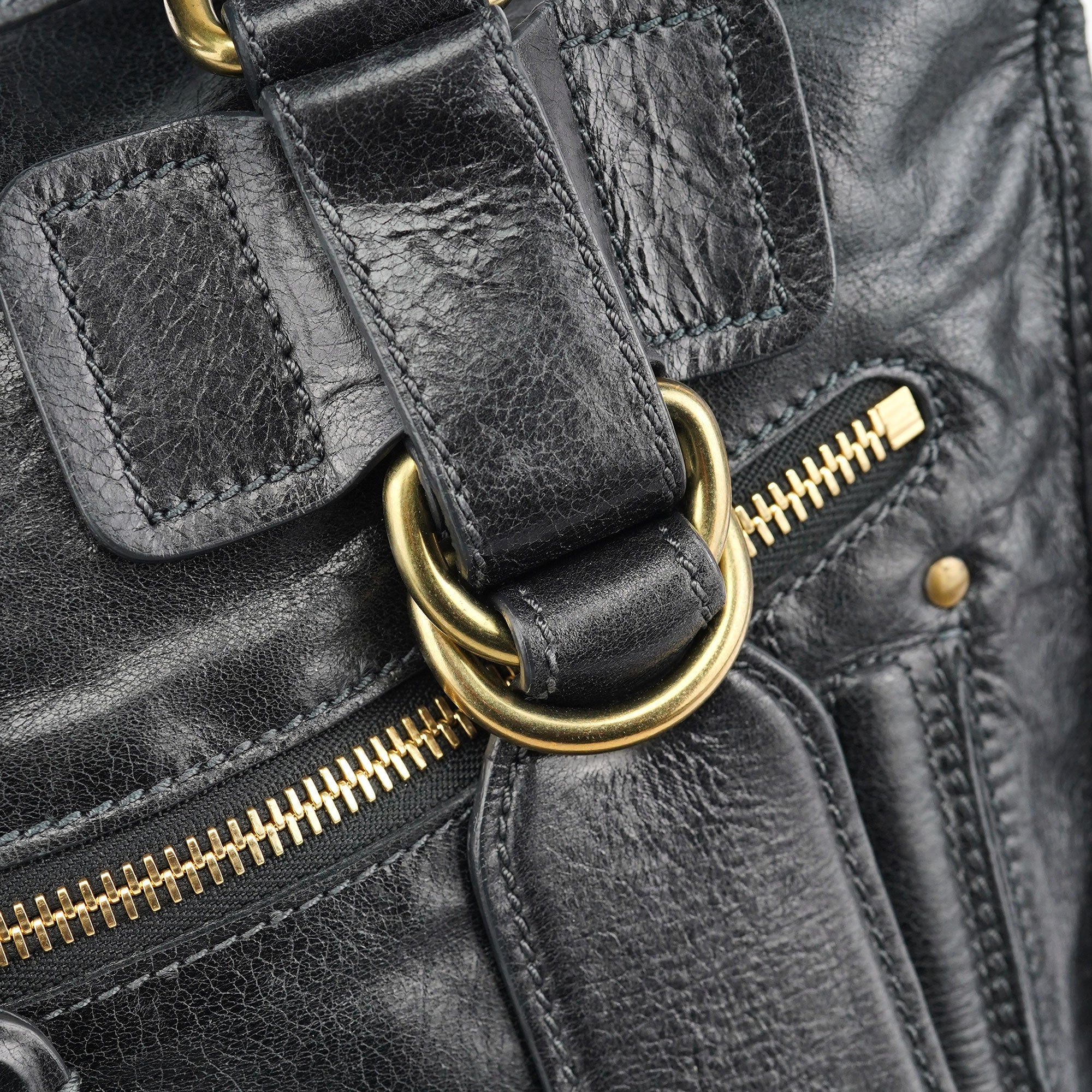 Black Leather Bay Tote Bag