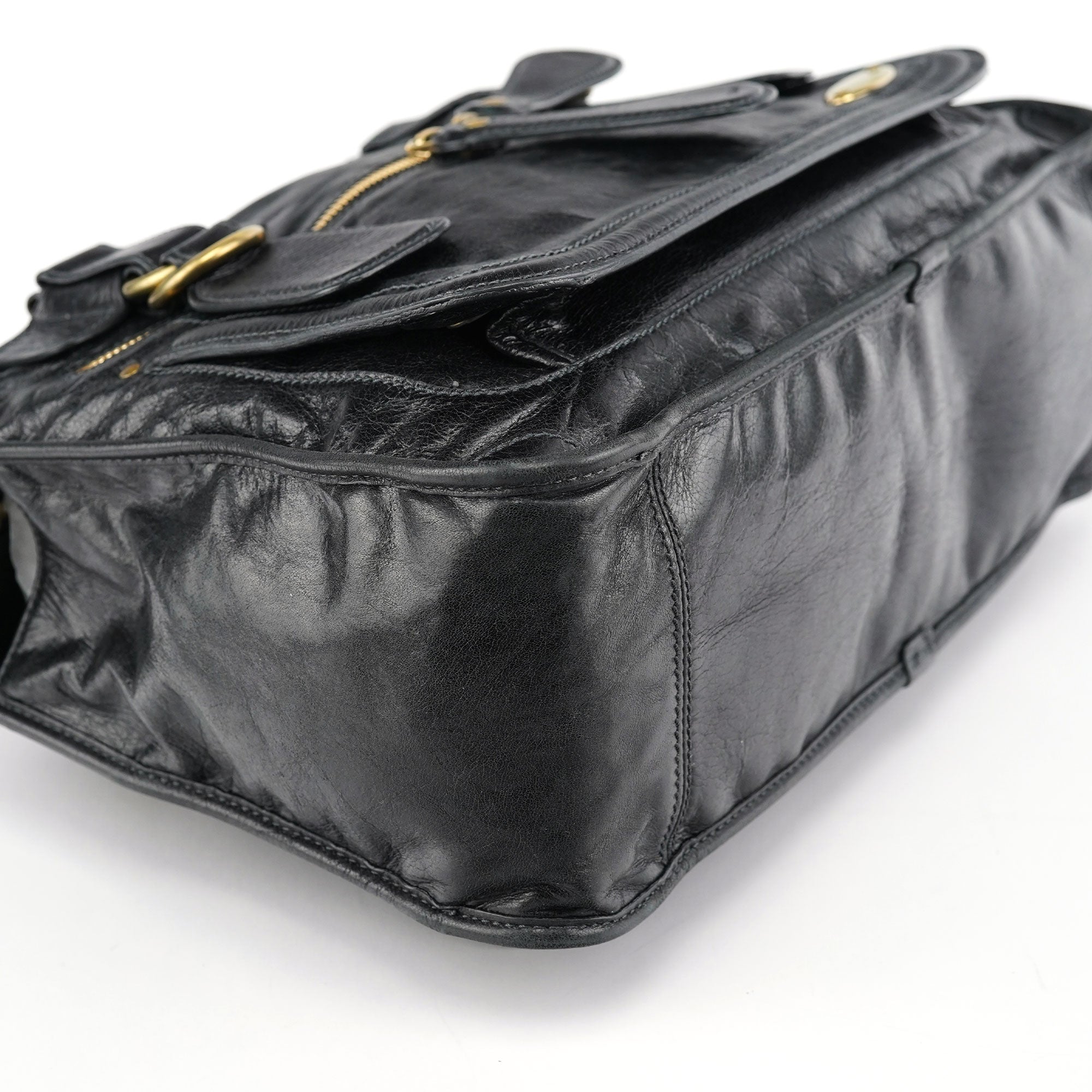 Black Leather Bay Tote Bag