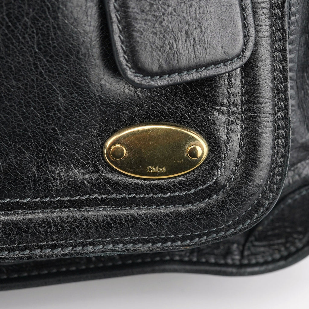 Black Leather Bay Tote Bag