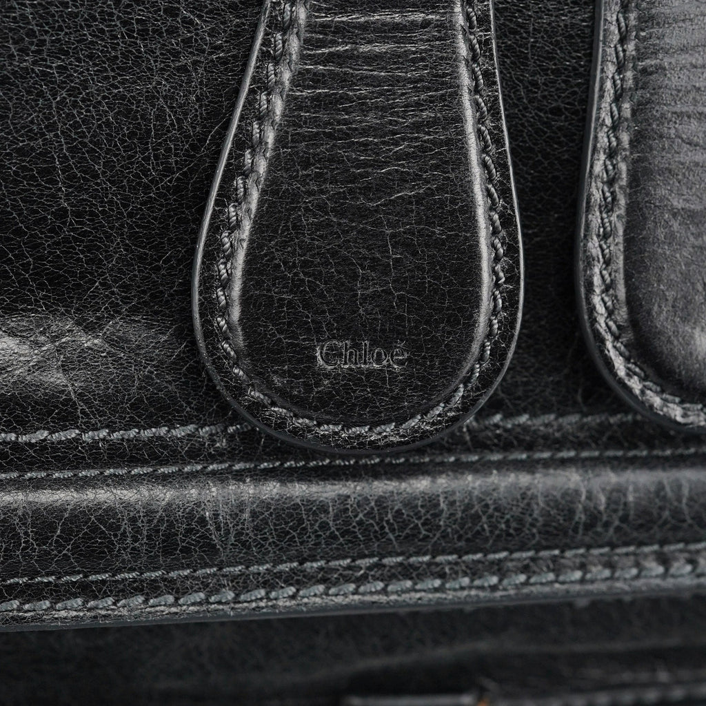 Black Leather Bay Tote Bag