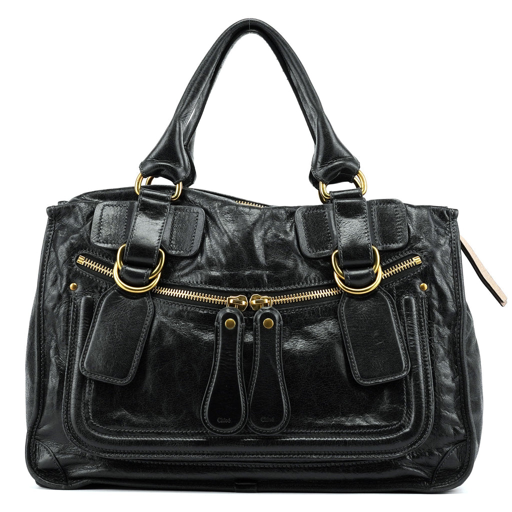 Black Leather Bay Tote Bag