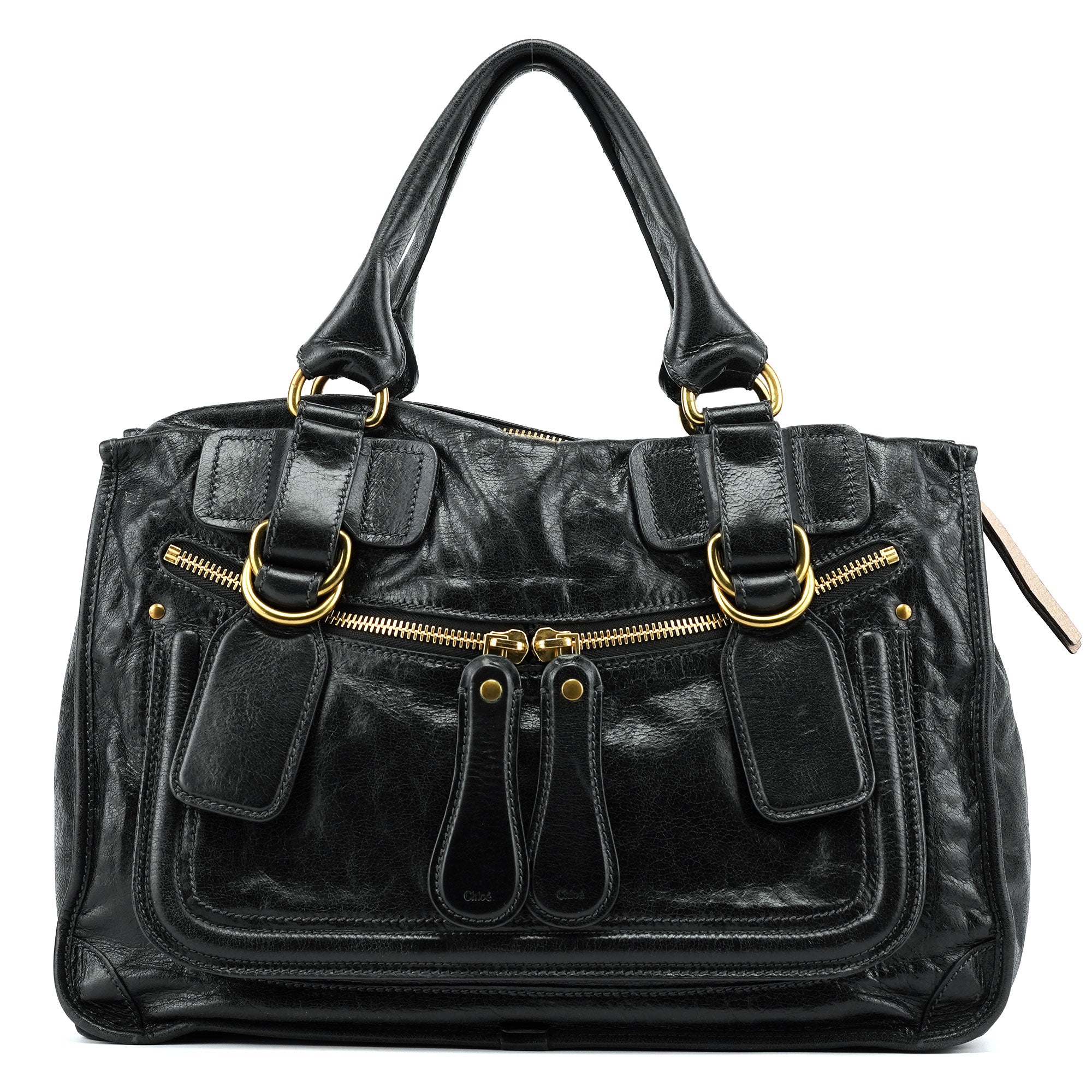Black Leather Bay Tote Bag