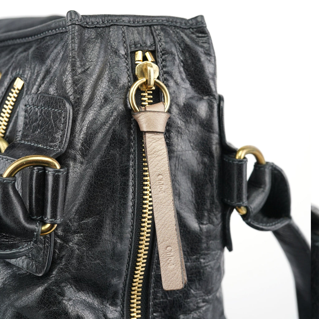 Black Leather Bay Tote Bag